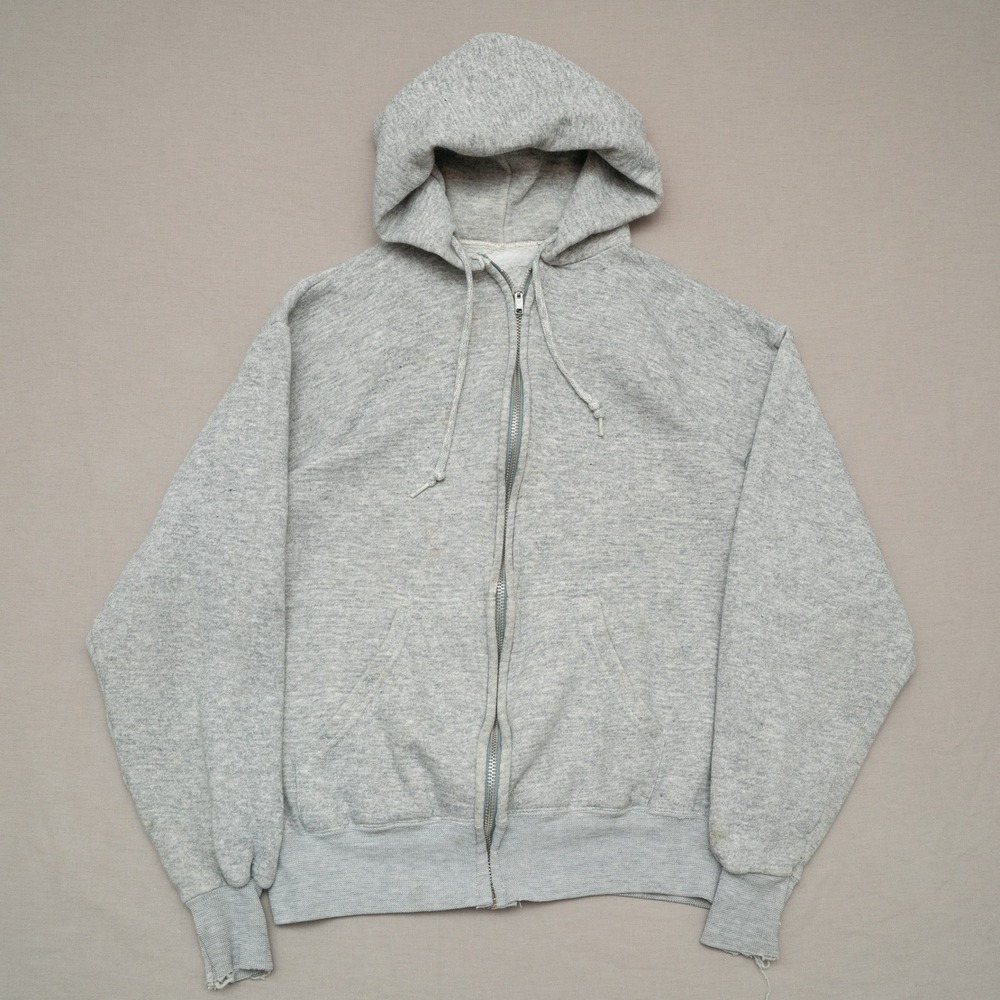 Vintage 70s Montgomery Ward Zip Up Heather Gray Hoodie Distressed Large